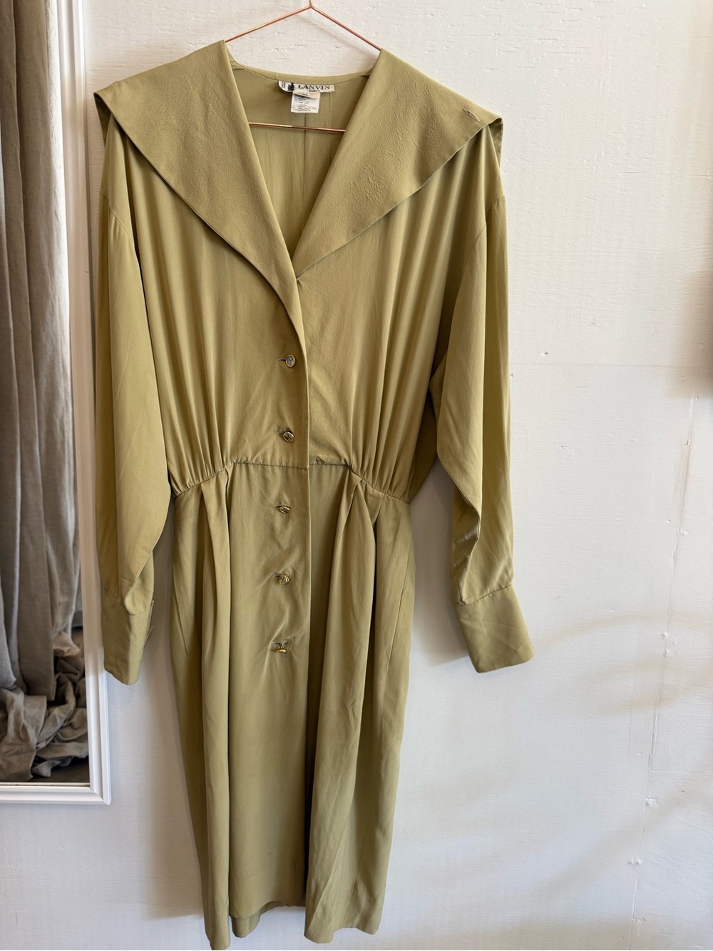 Lanvin Olive Green Long-Sleeve Button-Front Dress